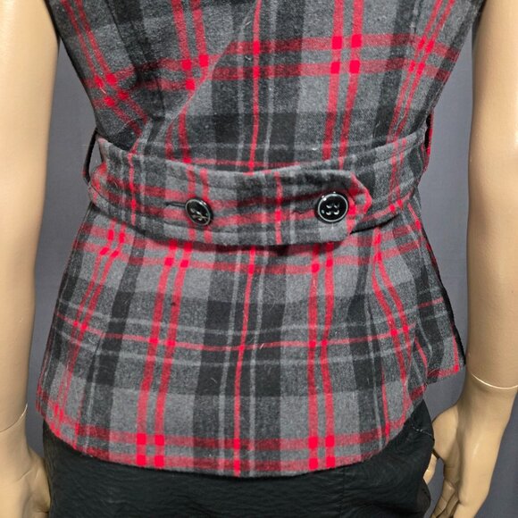 Y2K Red Gray Plaid Fitted Blazer Size M Cap Sleeve Punk Academia Office Siren - Picture 8 of 10